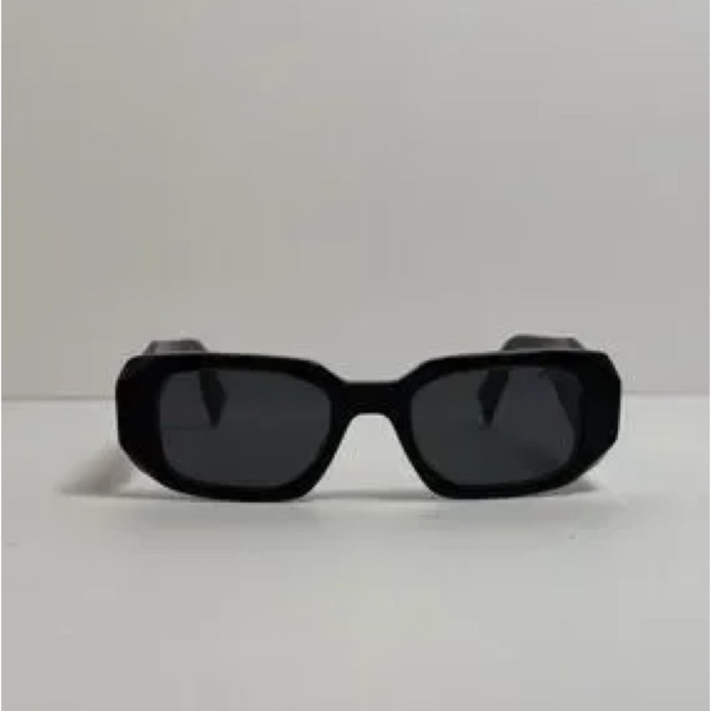 Prada SPR 17W Symbole Sunglasses in Black Acetate with Geometric Triangle Temple - Picture 2 of 10
